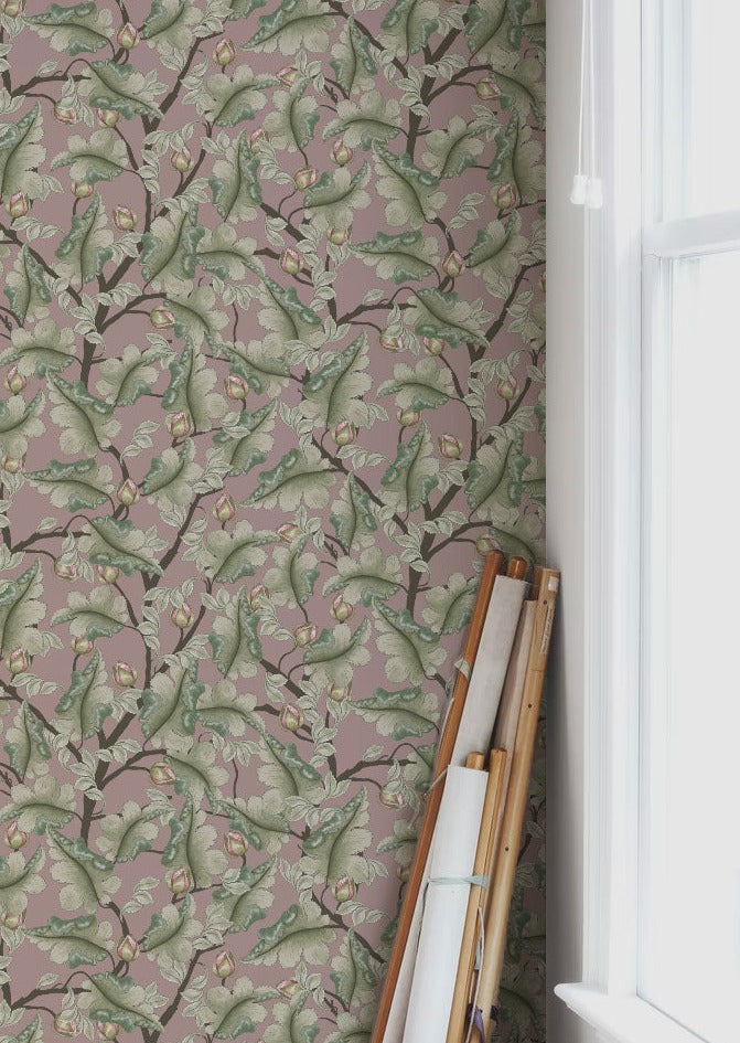 Ranunculus Floral Wallpaper - Dark Lilac - Summer Gray