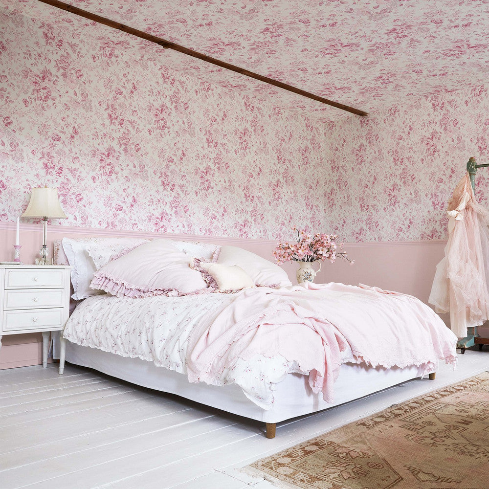 Romantic Rose Wallpaper - Pink - Shabby Chic