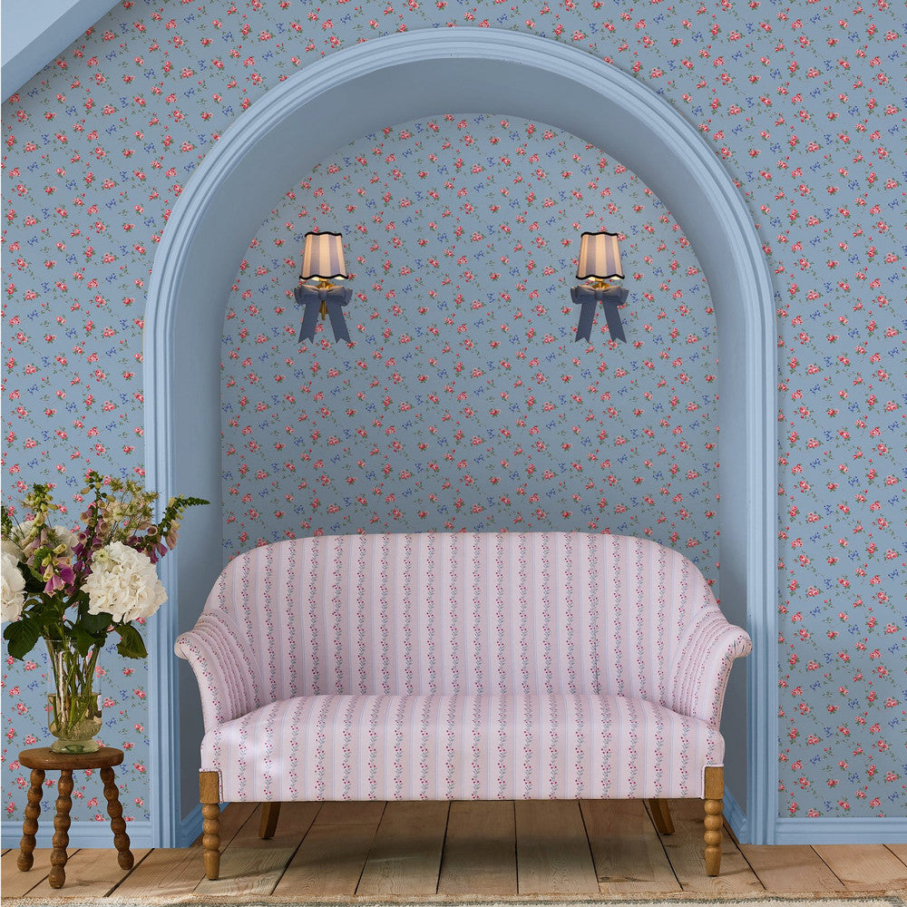 Rose & Bows Wallpaper - Blue - 125513 - Cath Kidston