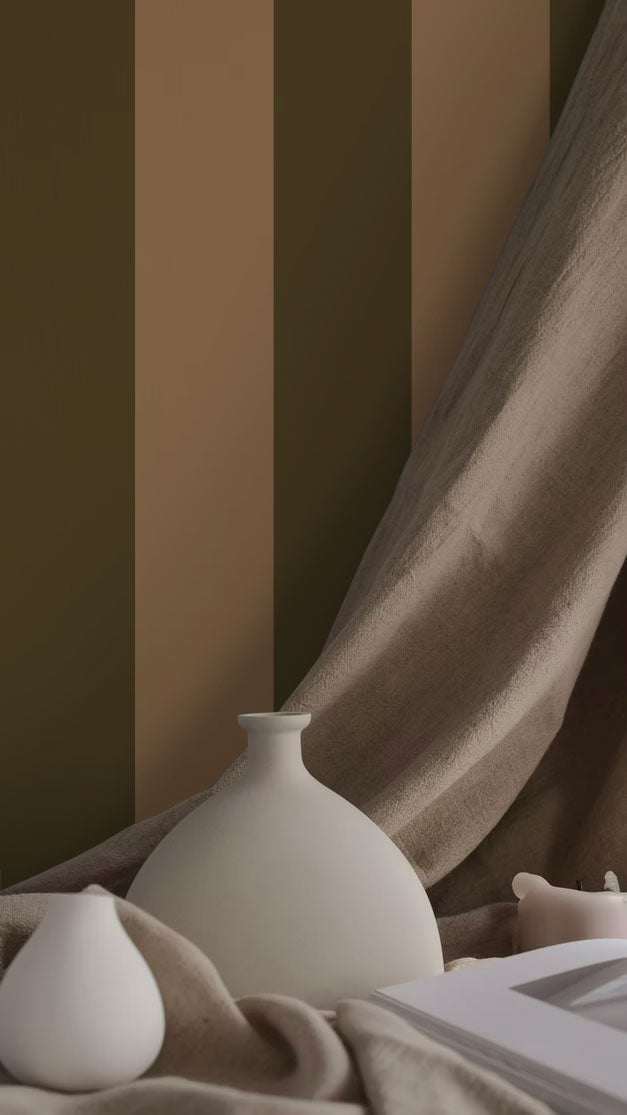 Ryde Stripes Wallpaper - Green & Beige - Summer Gray