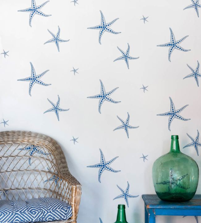 Starfish Wallpaper - Blue on Parchment - BG2200102 - Barneby Gates