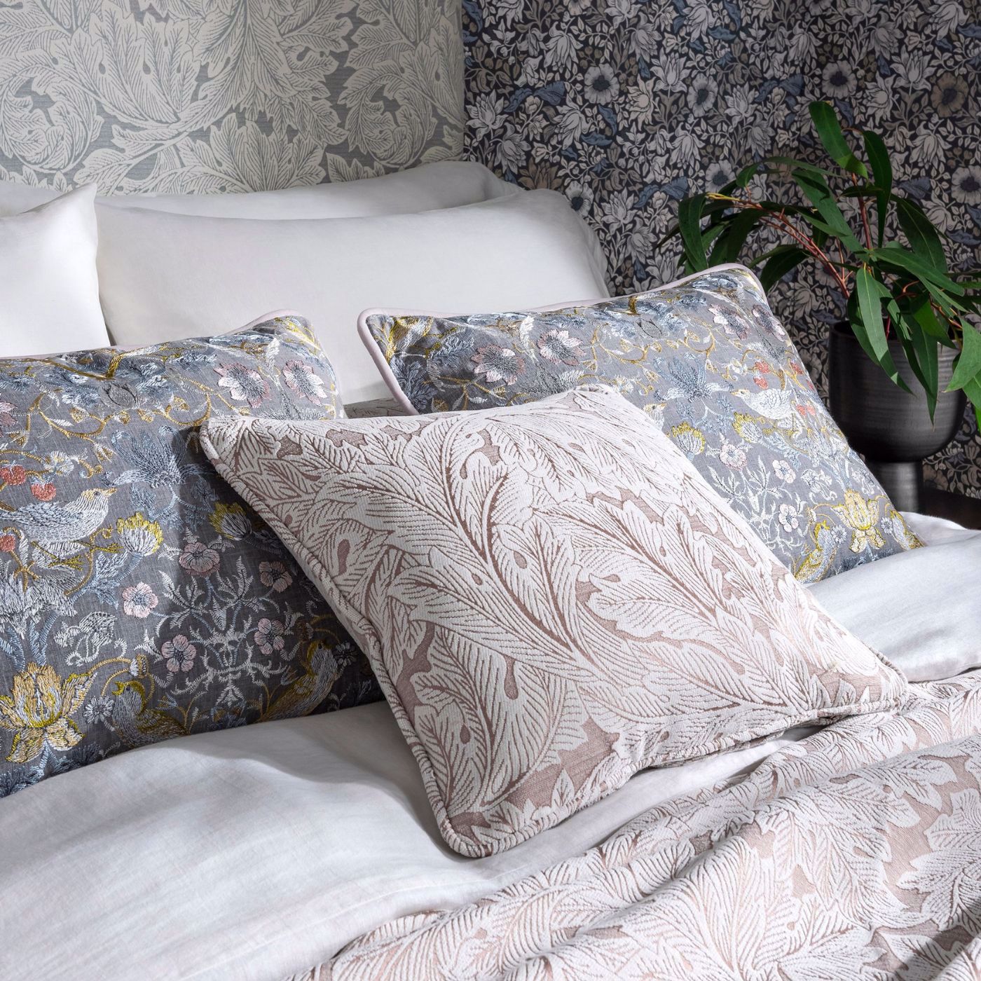 Strawberry Thief Embroidery Fabric - Slate/Blush - F1745/03 - Clarke & Clarke