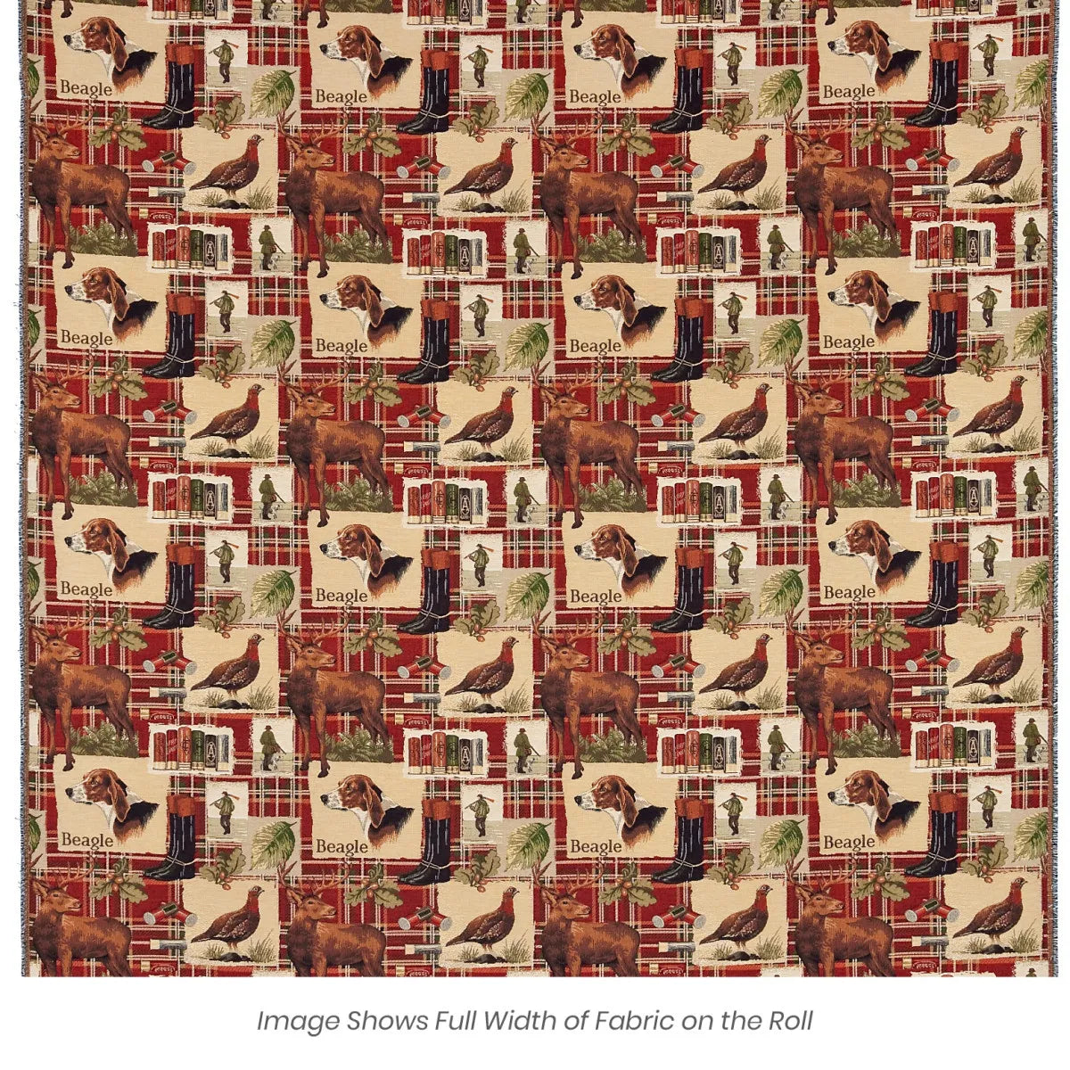 Beagle - Red Tartan Tapestry Fabric
