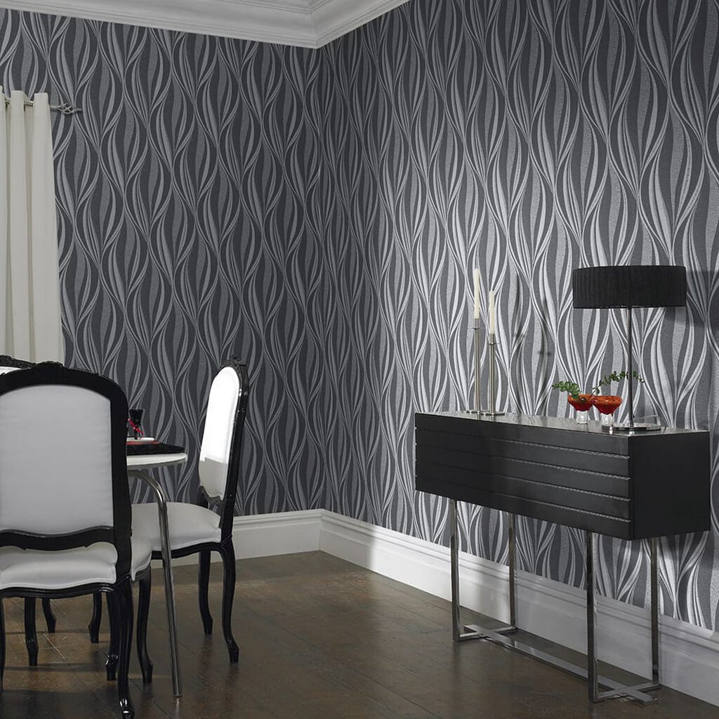 Tango Wallpaper - Charcoal & Silver - Boutique Luxury