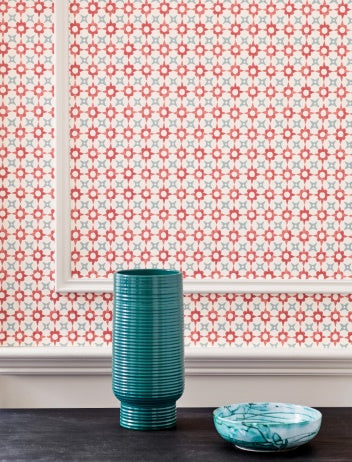 Tassi Wallpaper - Red/Aqua - J175W-04 - Jane Churchill