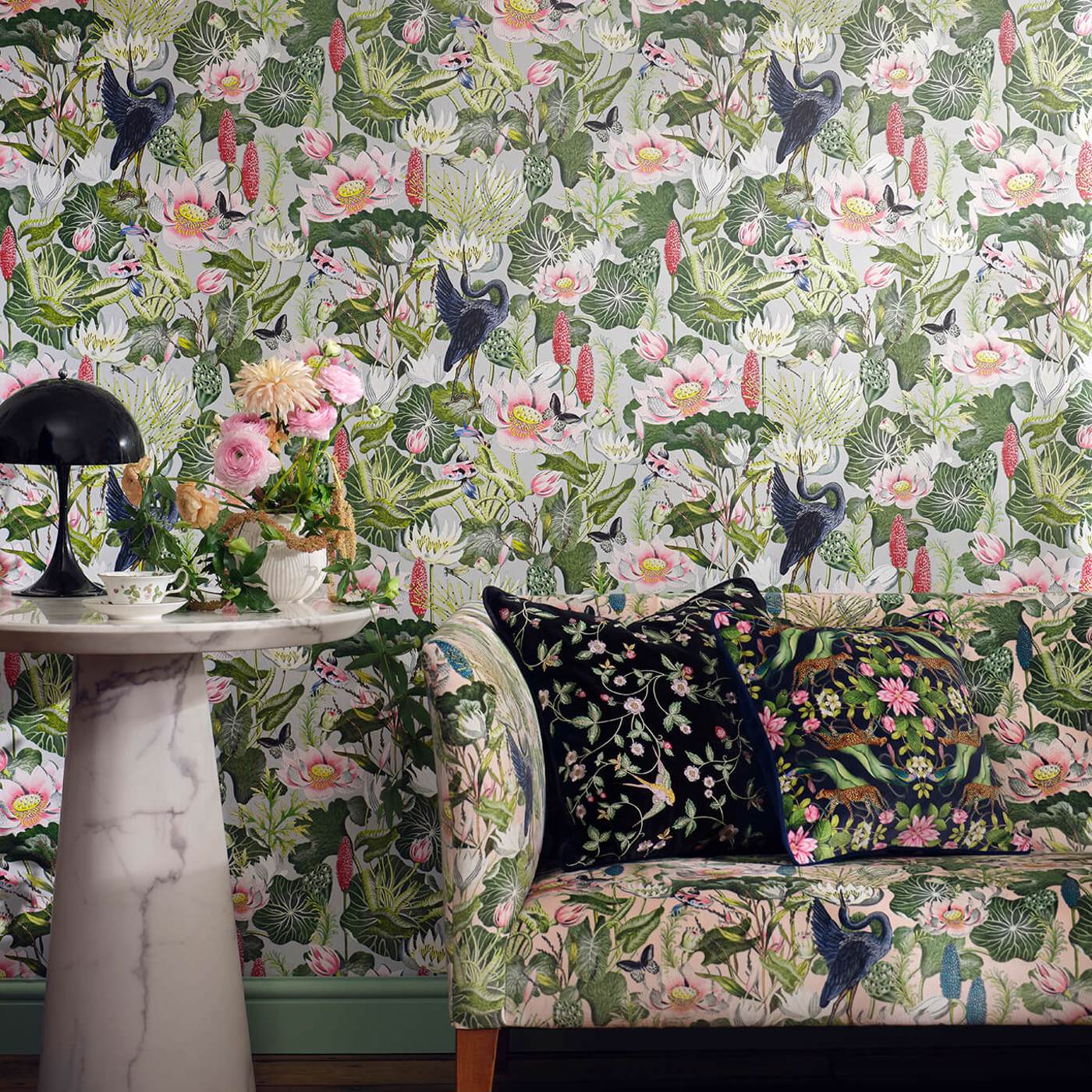 Waterlily Wallpaper - Midnight - W0137/04