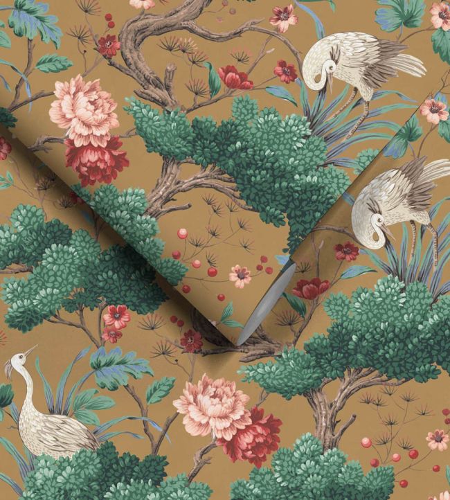 WM-123R - Crane Bird Wallpaper - Mustard - Woodchip & Magnolia