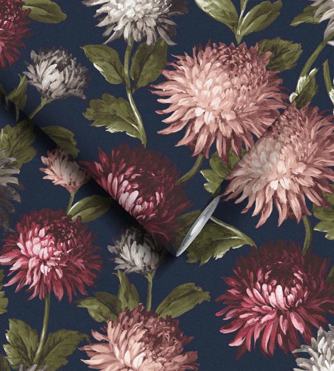 WM-140-01R - October Bloom Wallpaper - Navy - Woodchip & Magnolia