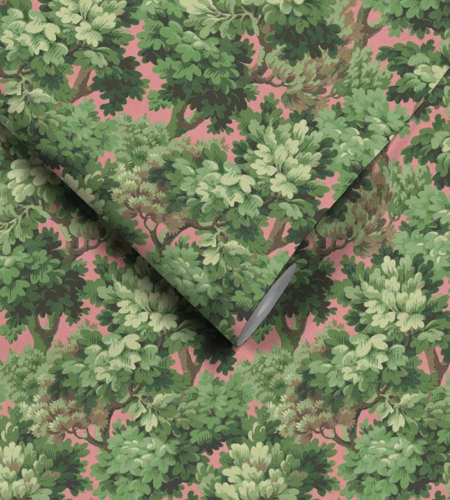 WM-314-02R - Broadhead Forest Wallpaper - Grass Green Salmon - Woodchip & Magnolia