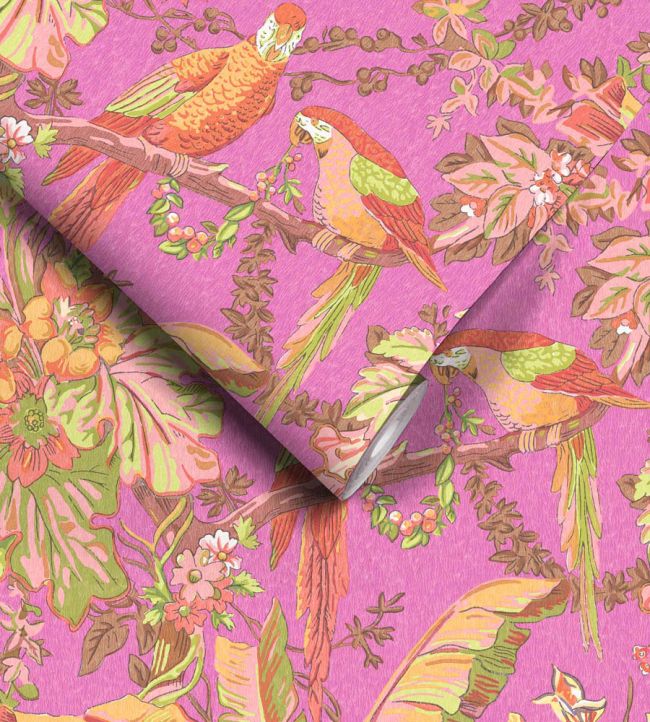WM-322-03R - Parrot Talk Wallpaper - Hot Pink - Woodchip & Magnolia