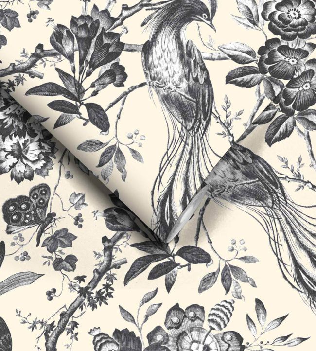 WM-368-01-3P - Plumage Wallpaper - Mural - Charcoal Cream - Woodchip & Magnolia