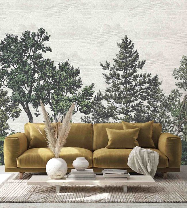 WM-388-02RM - Heaton Park Wallpaper - Mural - Evergreen - Woodchip & Magnolia