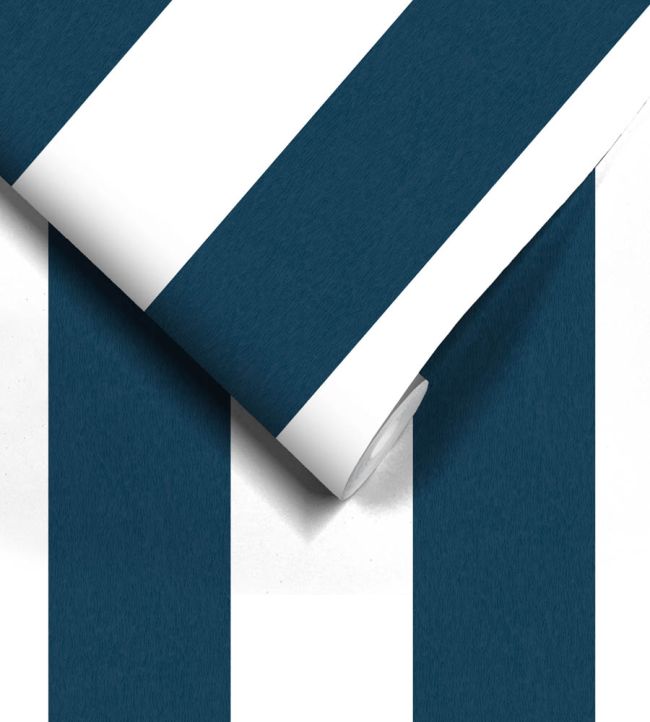 WM-413-01R - Awning Stripe Wallpaper - Navy White - Woodchip & Magnolia