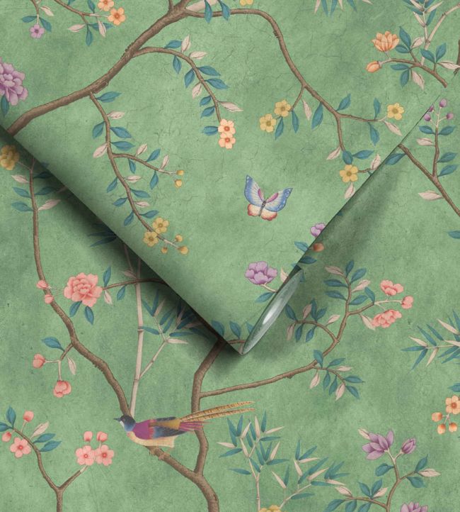 WM-454-06R - Chinoiserie Onism Wallpaper - Mural - Spring Green - Woodchip & Magnolia