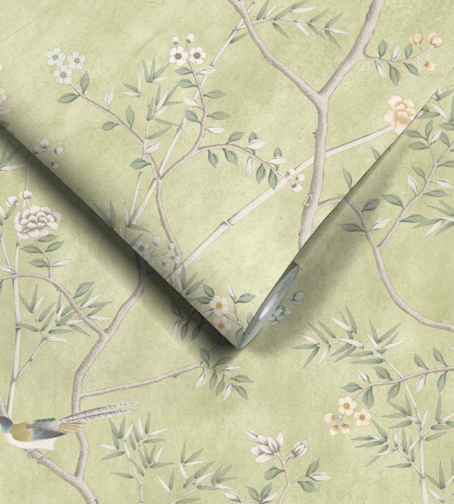 WM-454-07R - Chinoiserie Onism Wallpaper - Mural - Olive Green - Woodchip & Magnolia