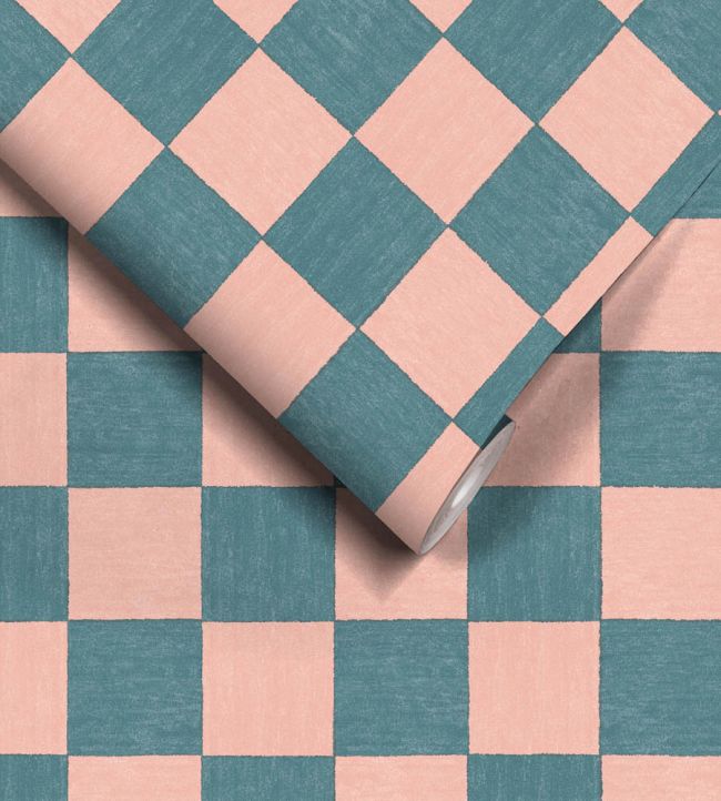 WM-486-02 - Battenberg Wallpaper - Coral Teal - Woodchip & Magnolia