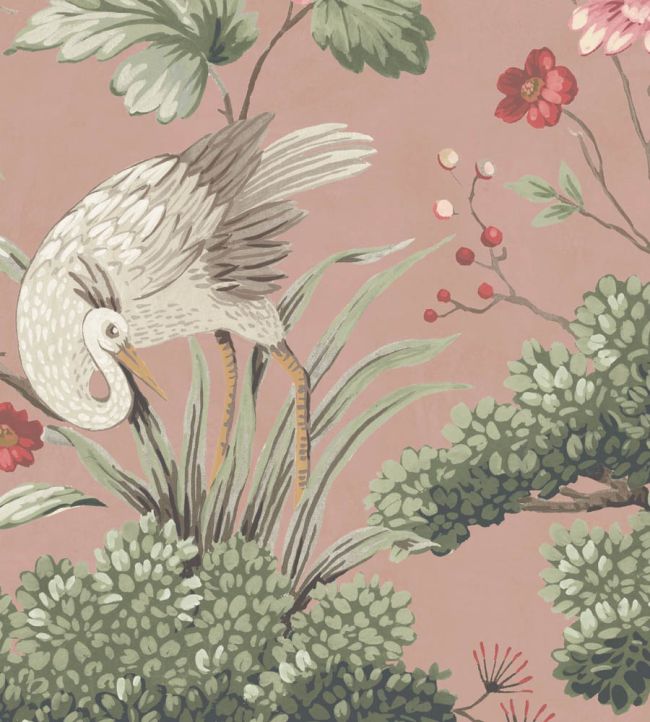 WMF-018-04VD - Crane Bird Fabric - Pink - Woodchip & Magnolia
