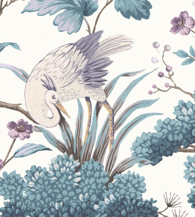 WMF-122VD - Crane Bird Fabric - Japanese Blue - Woodchip & Magnolia