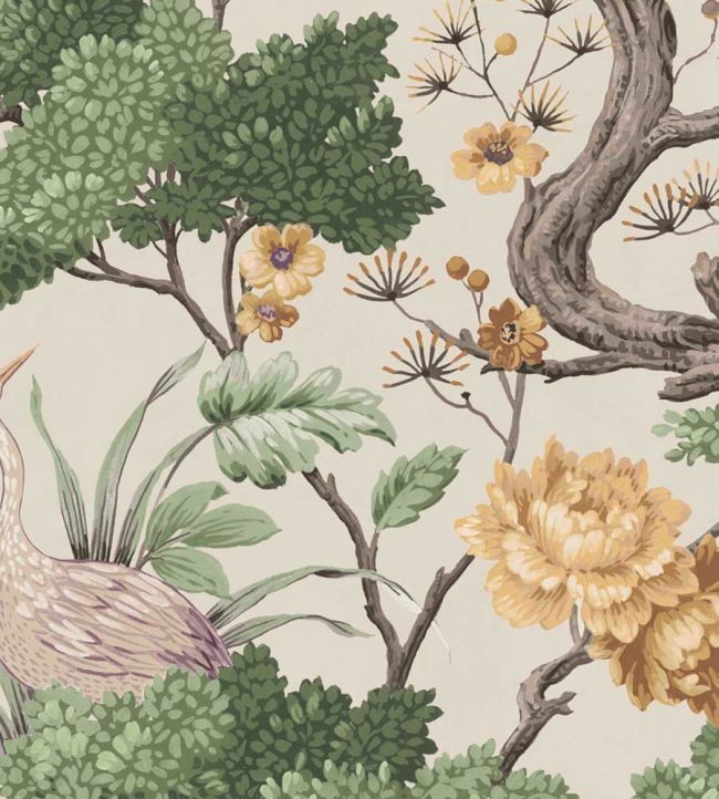 WMF-125VD - Crane Bird Fabric - Buttercup Yellow Cream - Woodchip & Magnolia