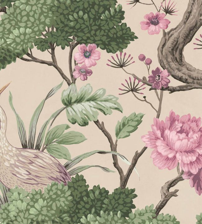 WMF-171VD - Crane Bird Fabric - Rose Pink Cream - Woodchip & Magnolia