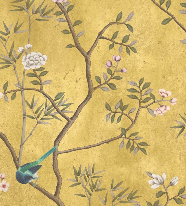 WMF-454-01VD - Chinoiserie Onism Fabric - Old Gold - Woodchip & Magnolia