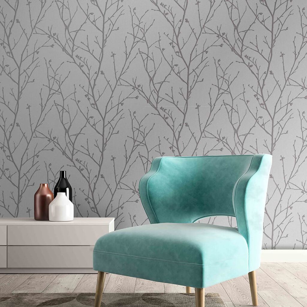 Water Silk Sprig Wallpaper - Silver - Boutique Luxury
