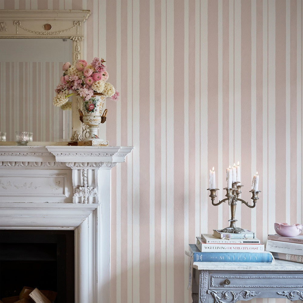 Watercolour Stripe Wallpaper - Pink - Shabby Chic