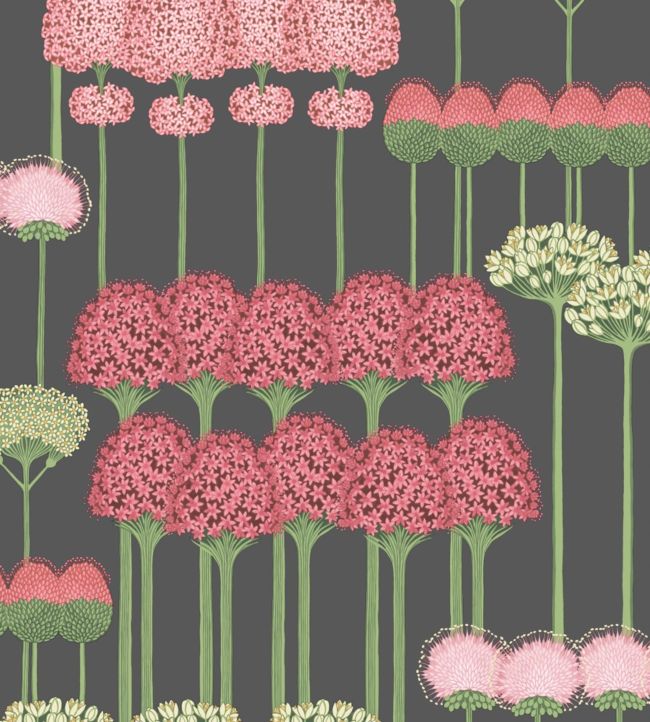 Allium Wallpaper - Coral & Leaf Green on Charcoal - 115/12037 - Cole & Son - Premier Wallcovering