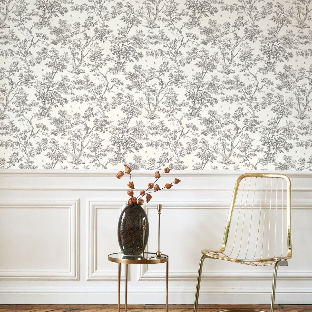 Arbre Les Belles Toiles De Jouy Wallpaper - Noir Fusain - Casadeco - 81529889 - Premier Wallcovering