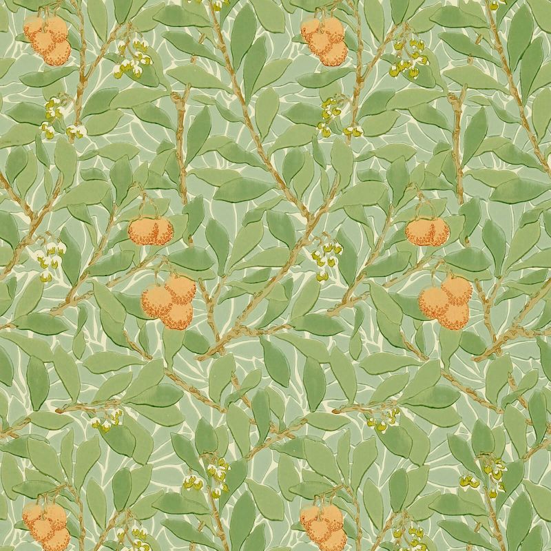 Arbutus Wallpaper - Green/Terracotta - DJA1A7103 - Morris & Co - Morris Wallpaper