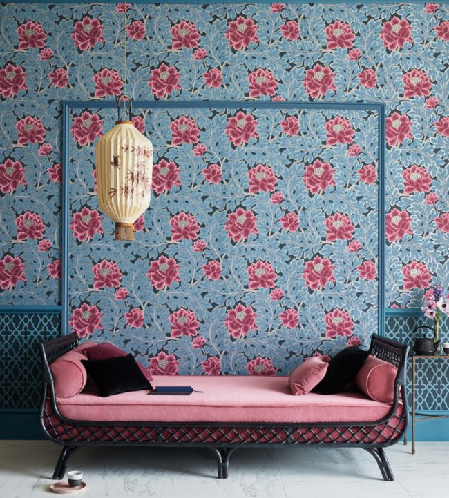 Aurora Wallpaper - Cerise & Cerulean Blue on Midnight - 116/1004 - Cole & Son - Premier Wallcovering