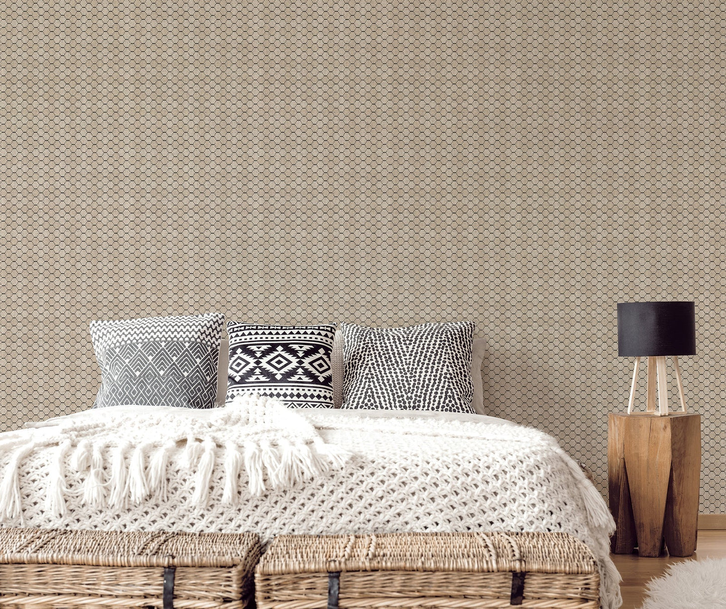 Bazaar Honey Comb Wallpaper - Sand / Black - Galerie - G78296 - Premier Wallcovering