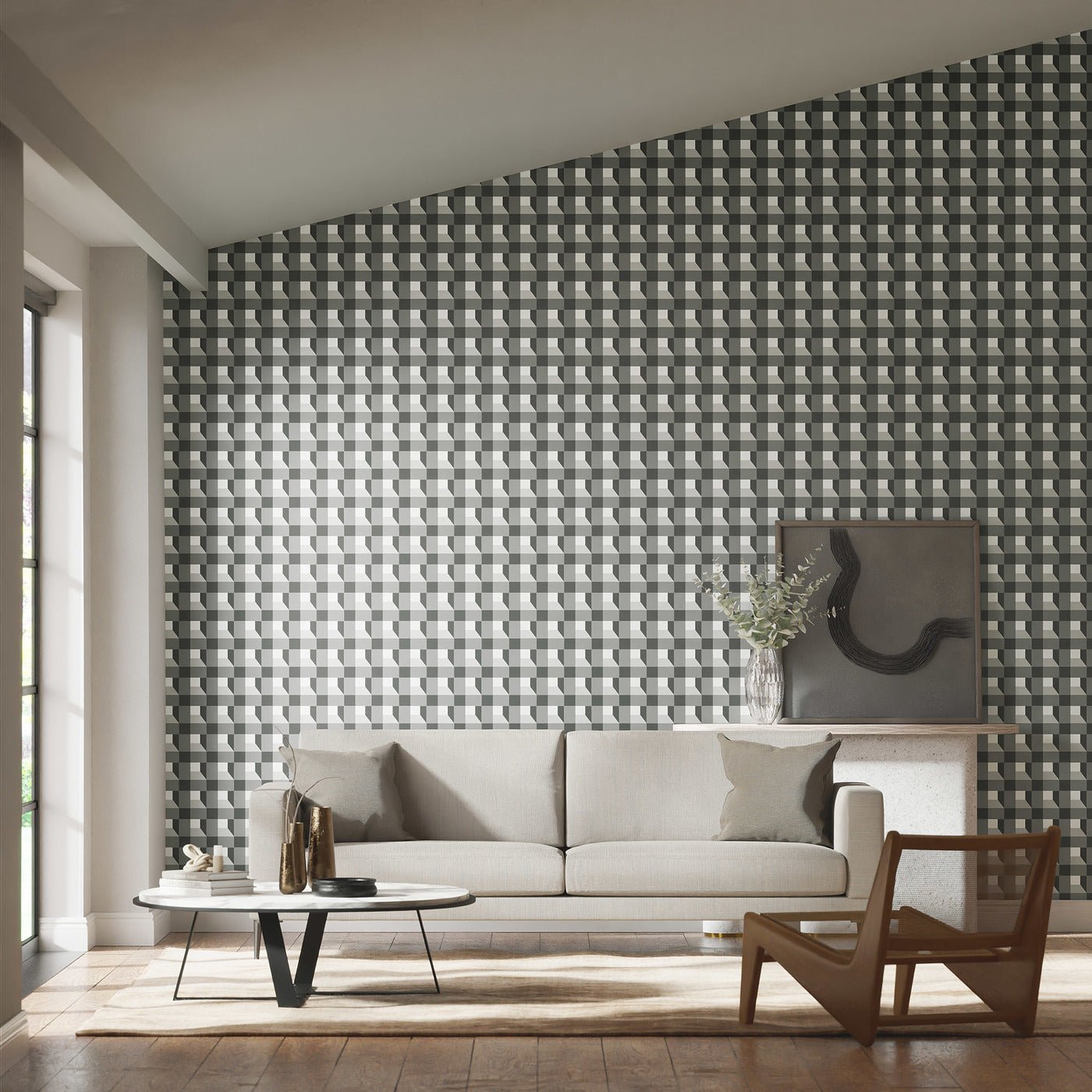 Blocks Wallpaper - Black Earth/Sketched/Diffused Light - Harlequin - HQN3112943