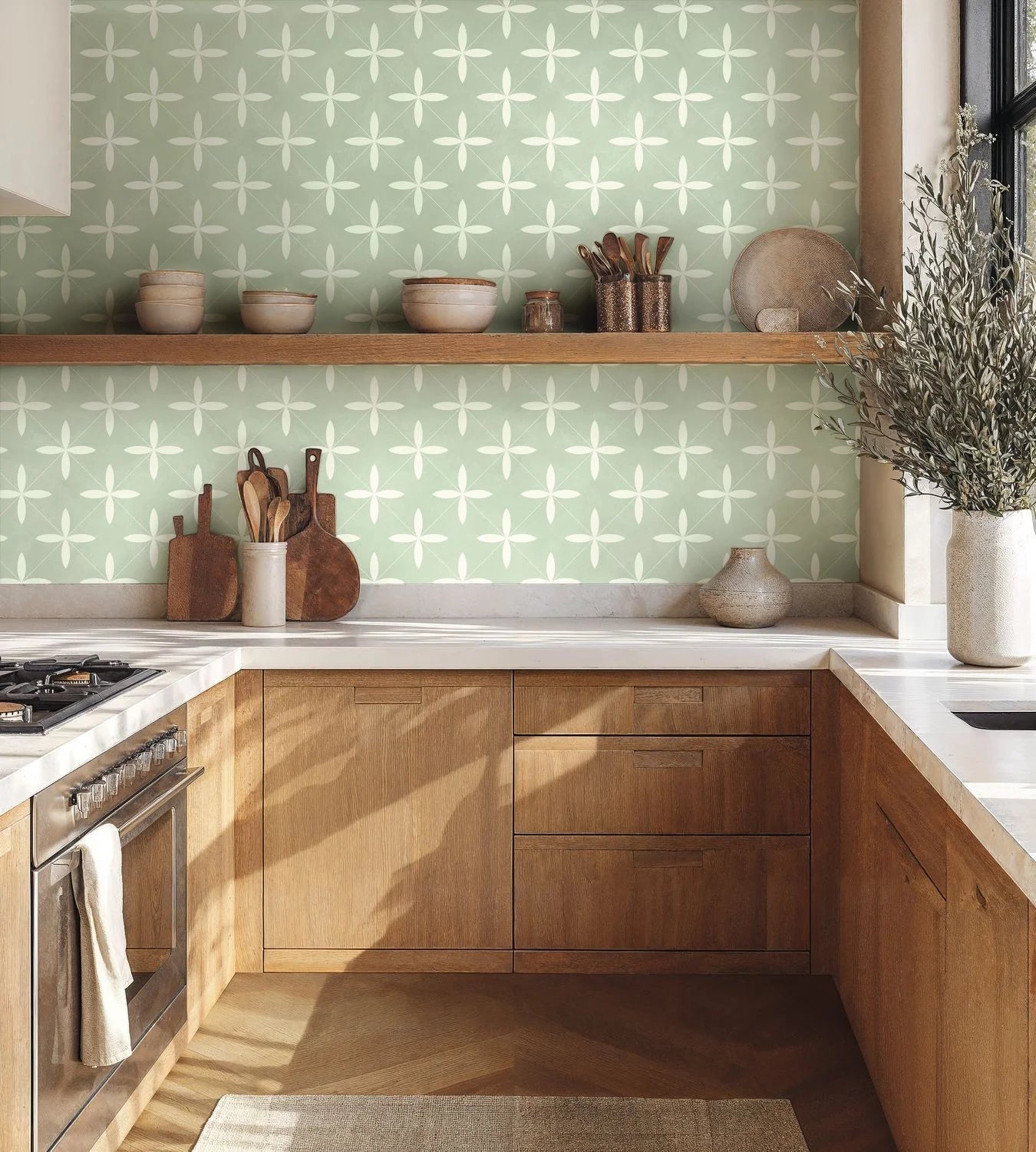 Cement Tiles Wallpaper - Vert d'eau - Caselio - 106900746