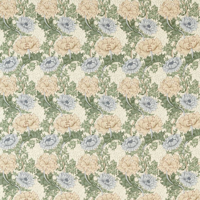 Chrysanthemum Outdoor Fabric - Mineral/Cream - Morris & Co - 227101 - Premier Wallcovering