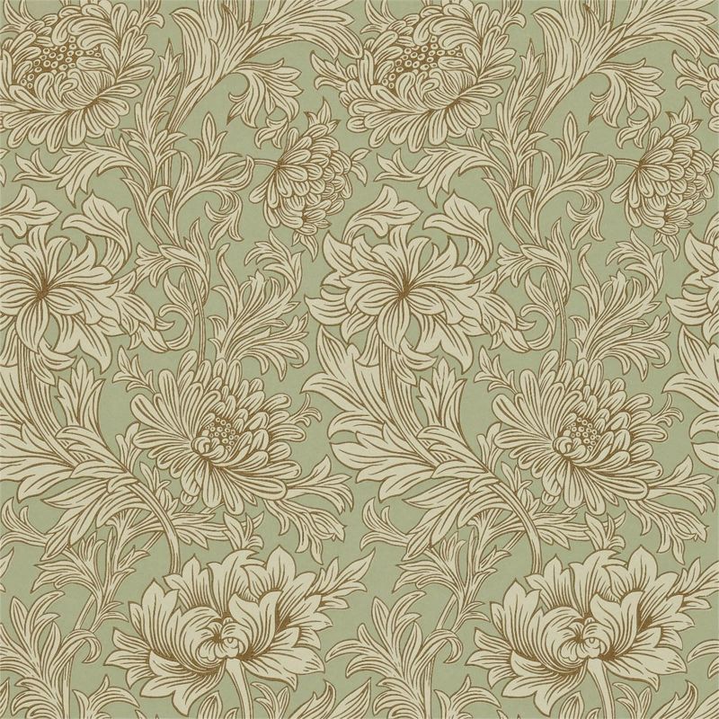 Chrysanthemum Toile Wallpaper - Eggshell/Gold - DMOWCH104 - Morris & Co - Premier Wallcovering