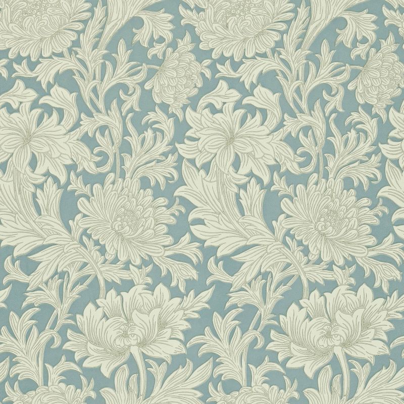 Chrysanthemum Toile Wallpaper - China Blue/Cream - Morris & Co - 210415 - Morris Wallpaper