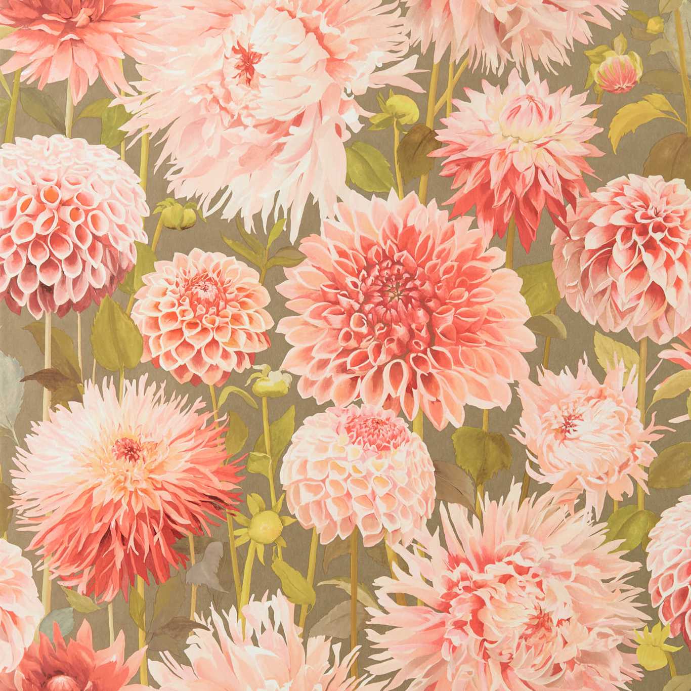 Dahlia Wallpaper - Coral/Fig Leaf/Gilver - Harlequin - HQN2112845