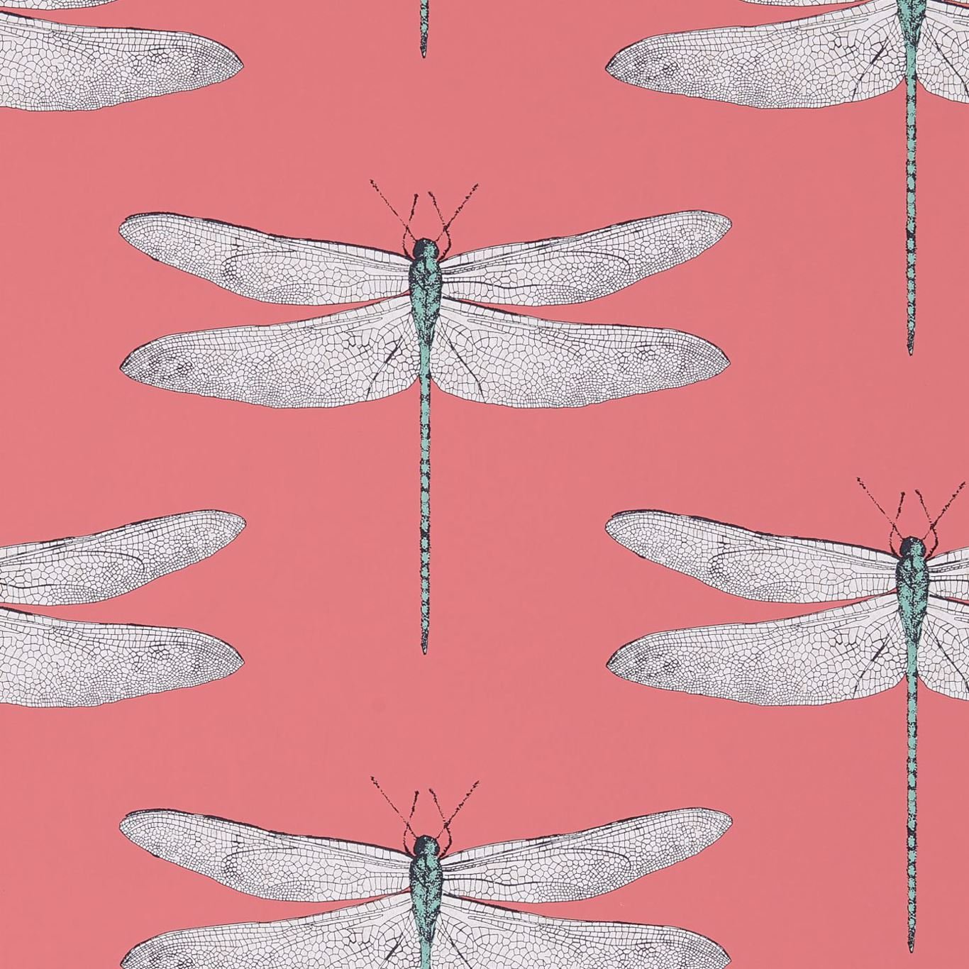 Demoiselle Wallpaper - Coral/Mint - Harlequin - HGAT111245