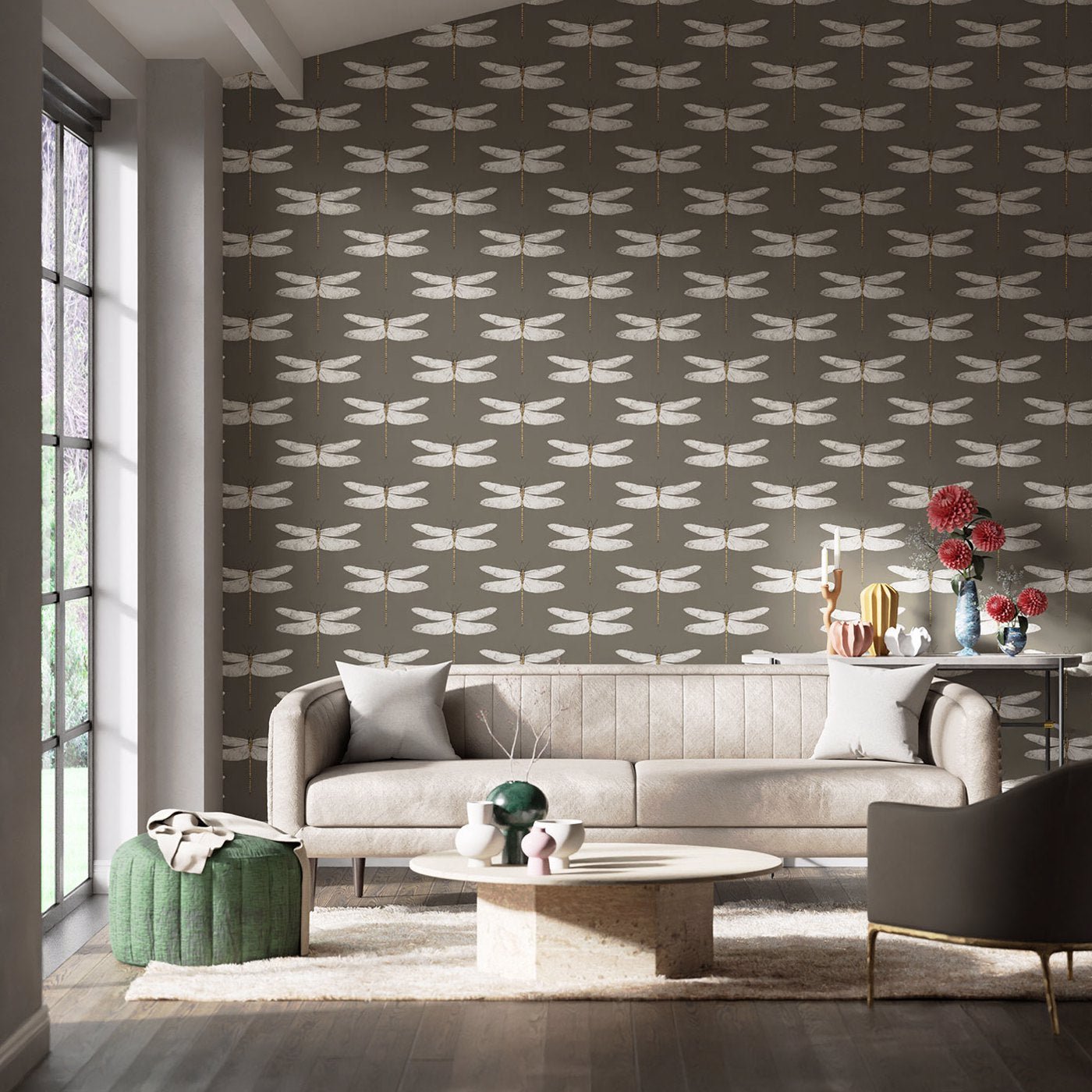 Demoiselle Wallpaper - Graphite/Almond - Harlequin - HGAT111242