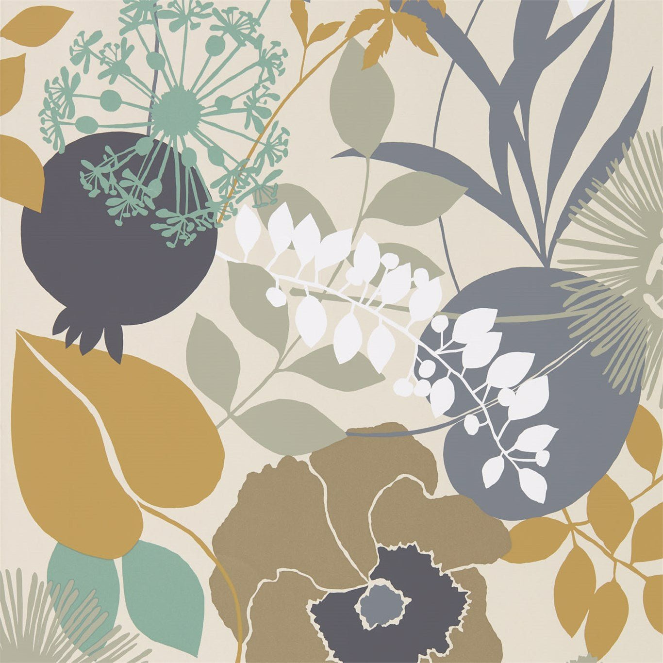 Doyenne Wallpaper - Ochre/Stone/Mint - Harlequin - HSTO111490