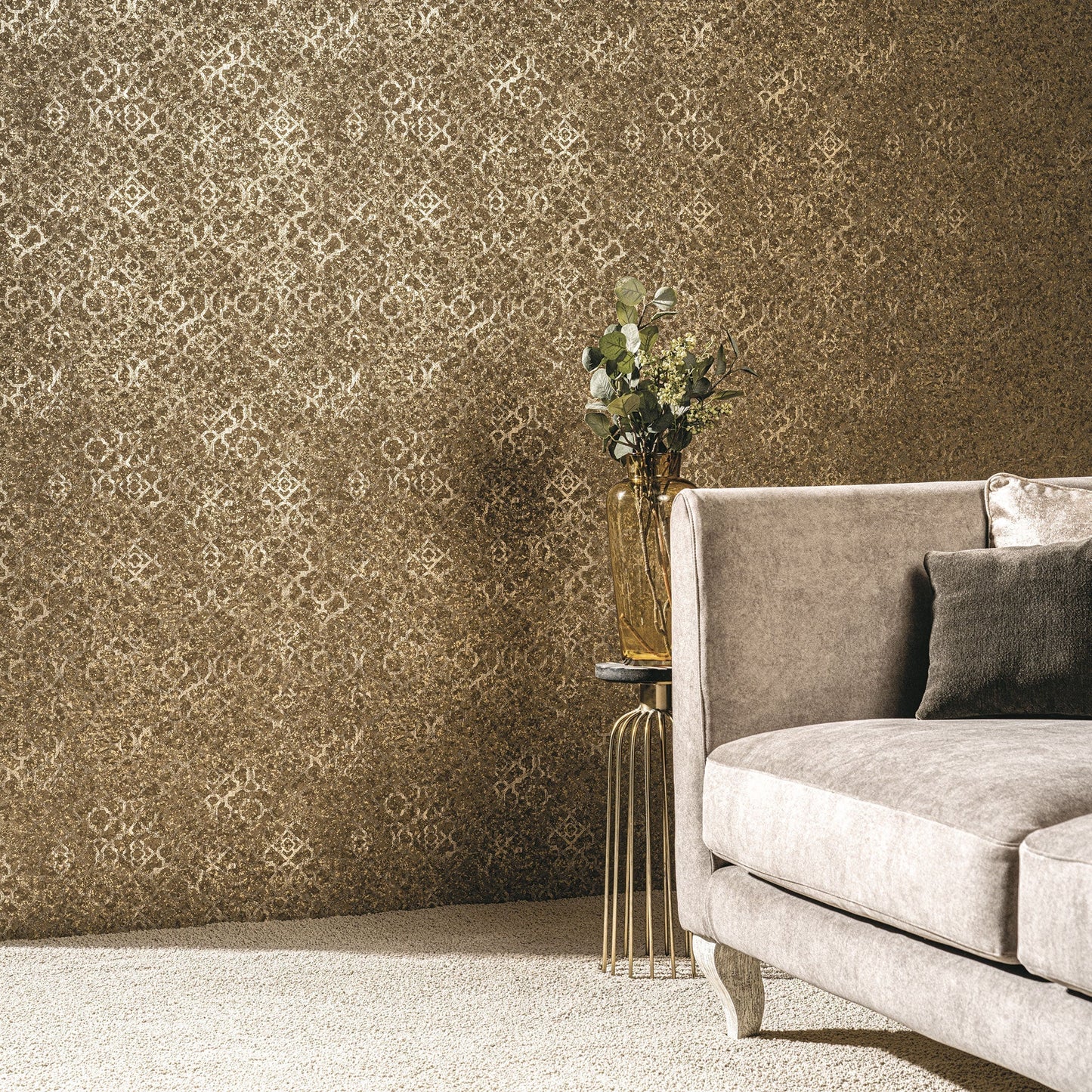 Emporium Aged Quartrefoil Wallpaper - Deep Gold - Galerie - DWP0246 - 07 - Premier Wallcovering