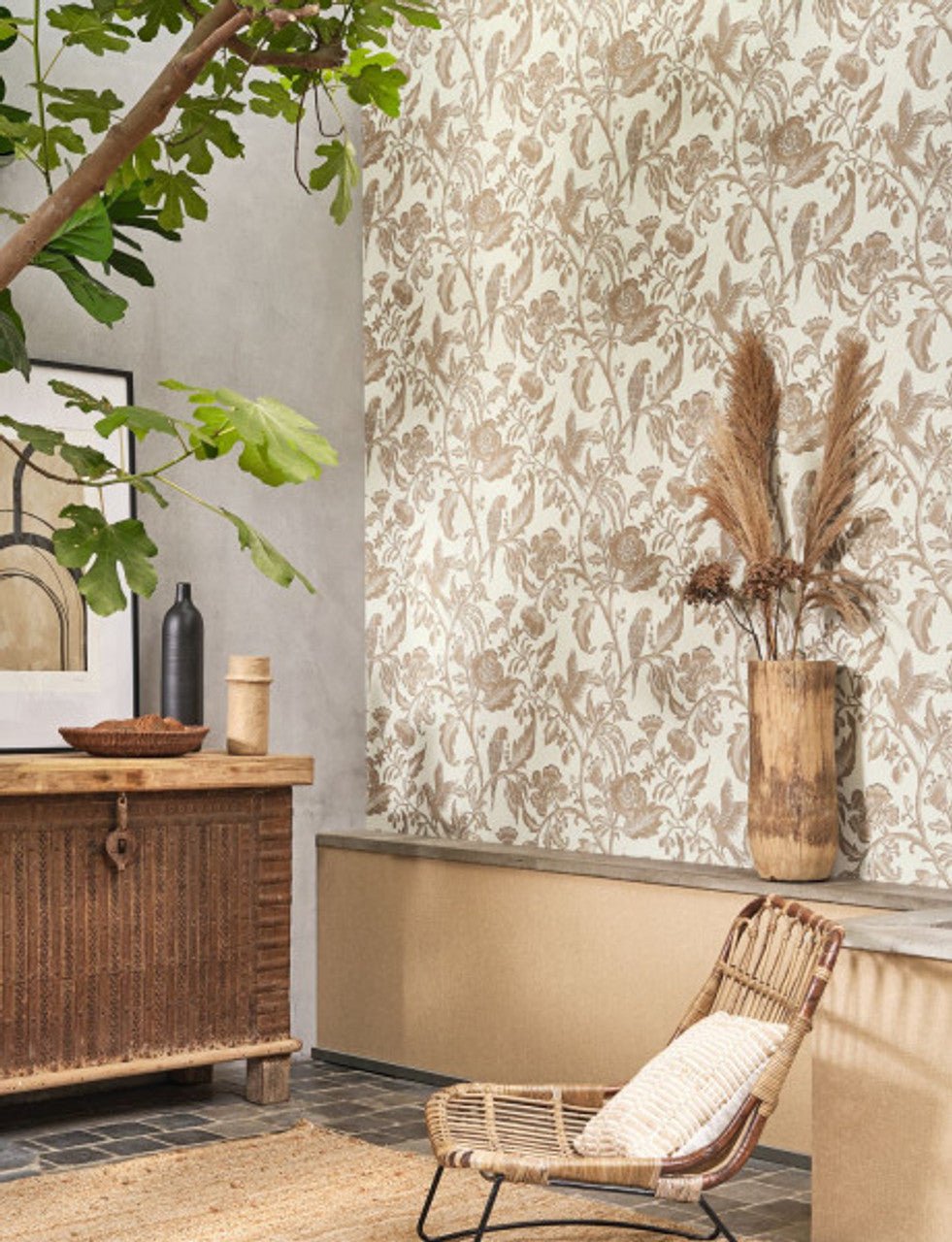Etourneau Bali Beige Ficelle Wallpaper - Beige Cognac - Casadeco - 88161425 - Premier Wallcovering