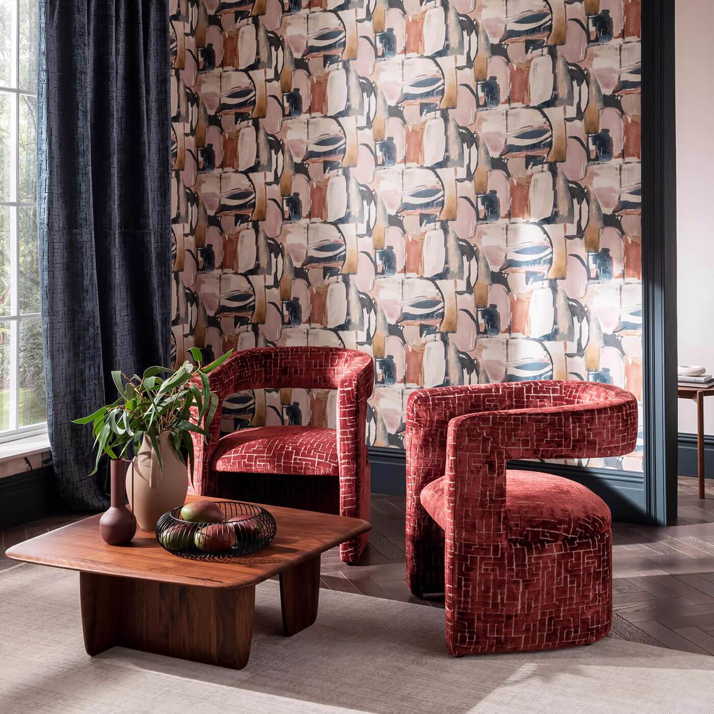 Figura Wallpaper - Midnight/Spice - Clarke & Clarke - W0180/03 - Premier Wallcovering