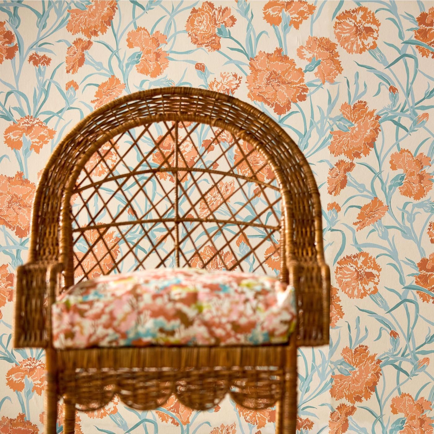 Fleur de Joie Wallpaper - Paprika/Aqua/Soft Focus - Harlequin - HRTW113132