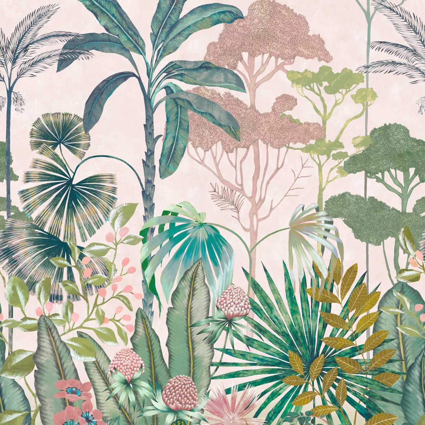 Floreana Wallpaper - Bleached Coral/Succulent/Fig Leaf - Harlequin - HTEW112777