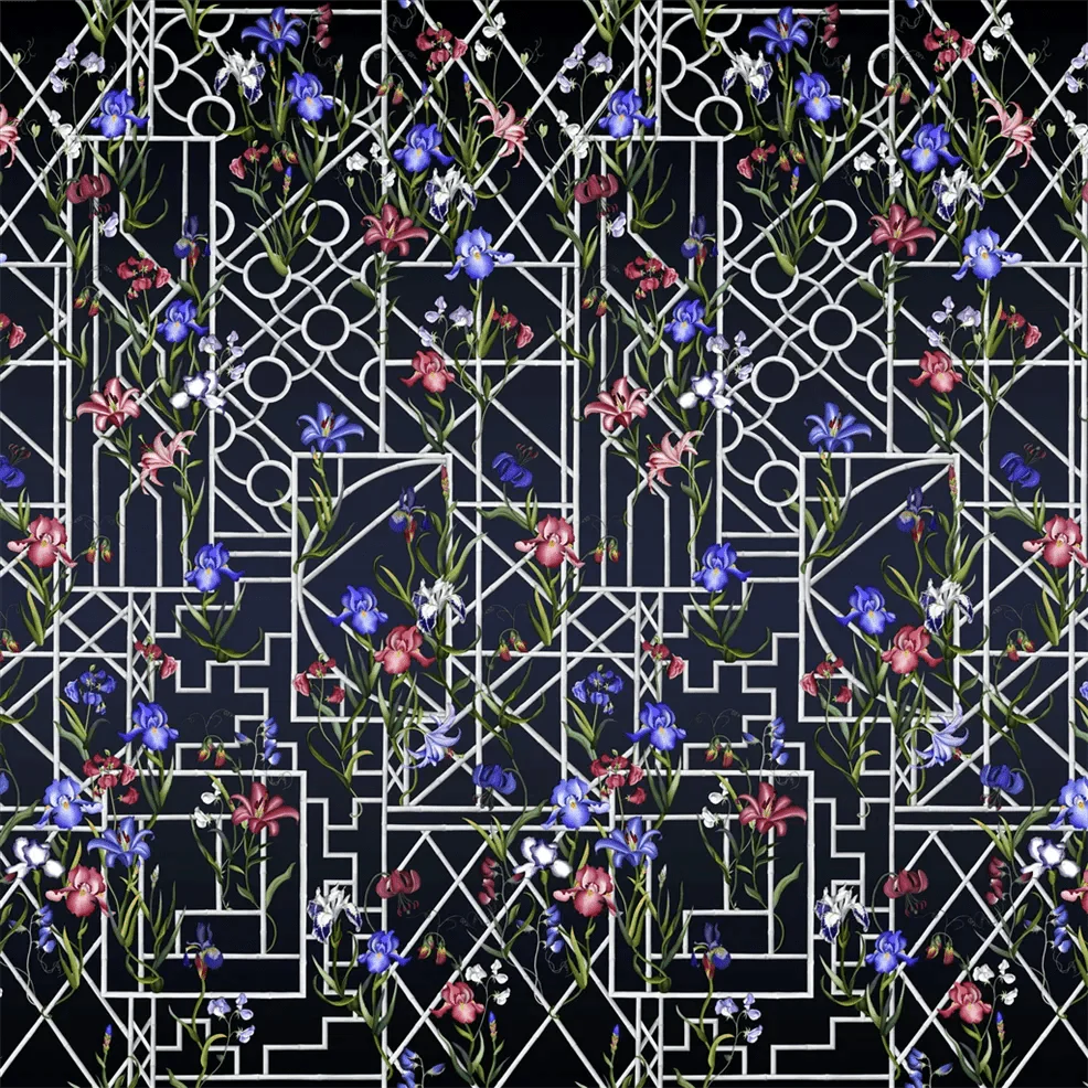 Fretwork Garden Panoramic Wallpaper - Indigo - Christian Lacroix - PCL7053/02 - Premier Wallcovering