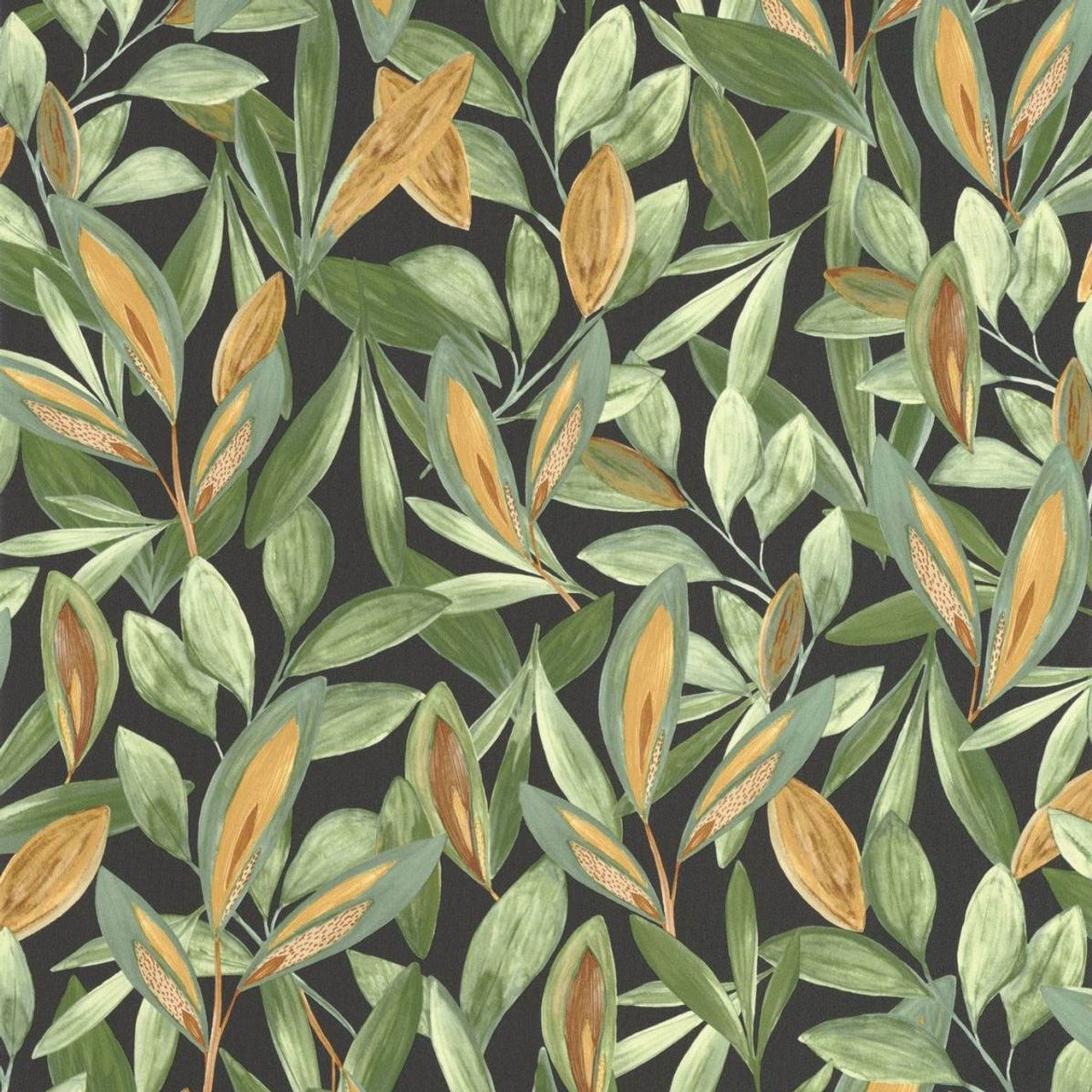 Hojas Nicaragua Wallpaper - Vert And Noir - Casadeco - 85977528 - Premier Wallcovering