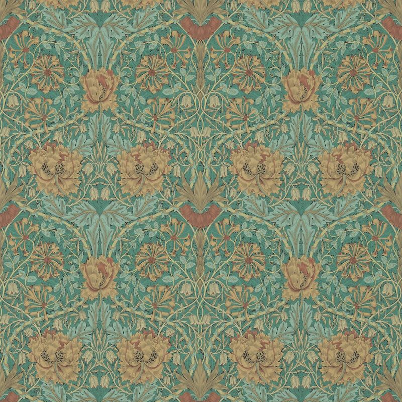 Honeysuckle & Tulip Wallpaper - Emerald/Russet - 214704 - Morris & Co - Premier Wallcovering