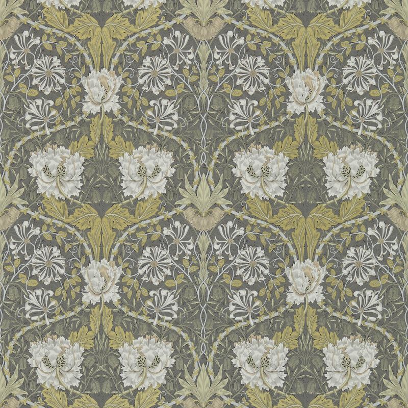 Honeysuckle & Tulip Wallpaper - Charcoal/Gold - Morris & Co - 216827 - Morris Wallpaper